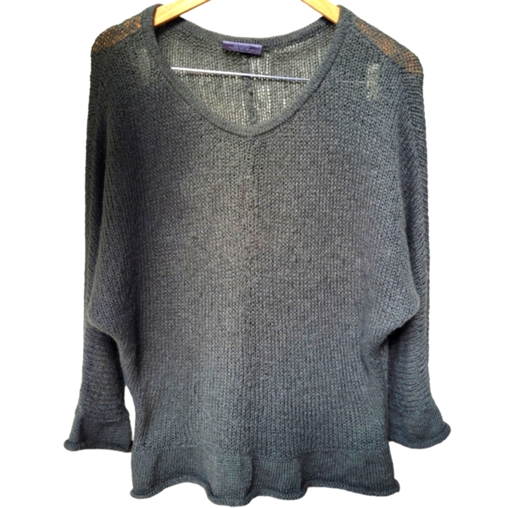 Wooden Ships Open Knit Dolman Sleeve Sweater V-Neck Green  Size S/M